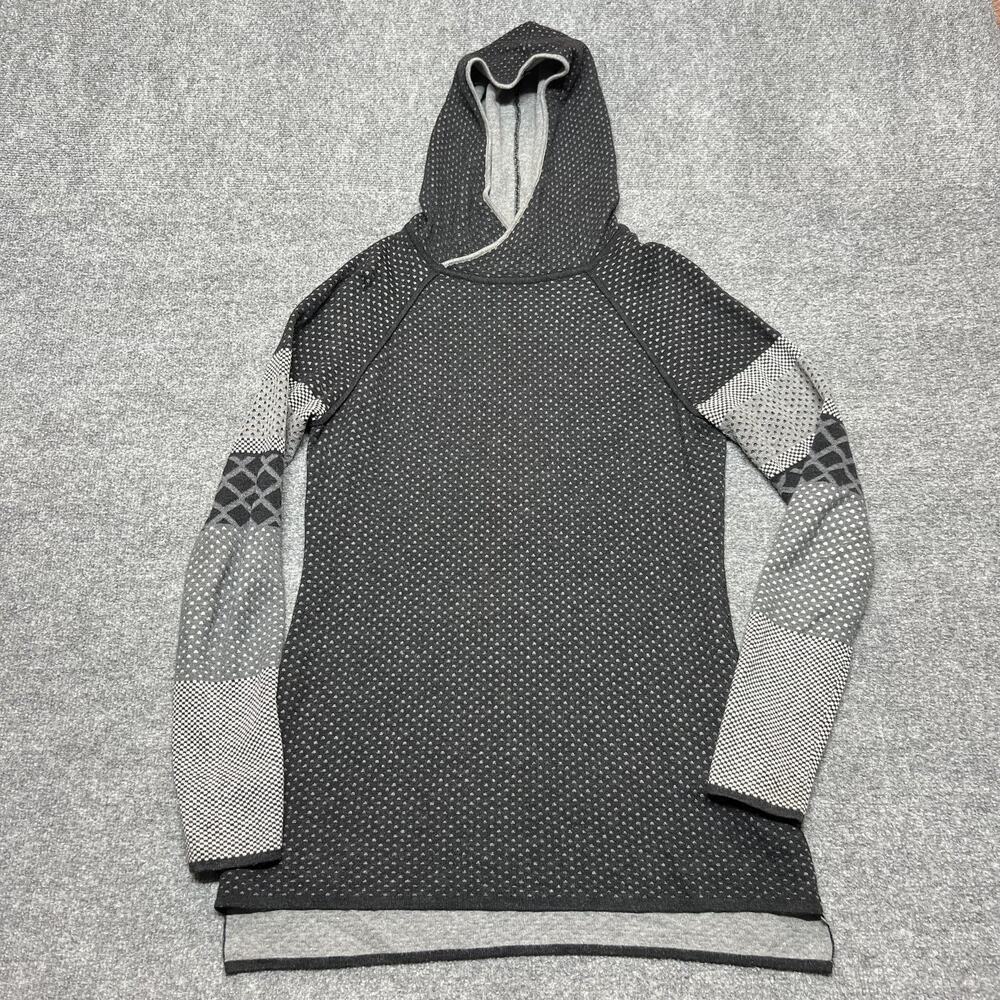 Krimson Klover Sweater Womens Medium Gray Hooded Geometric Knit Pullover Raglan